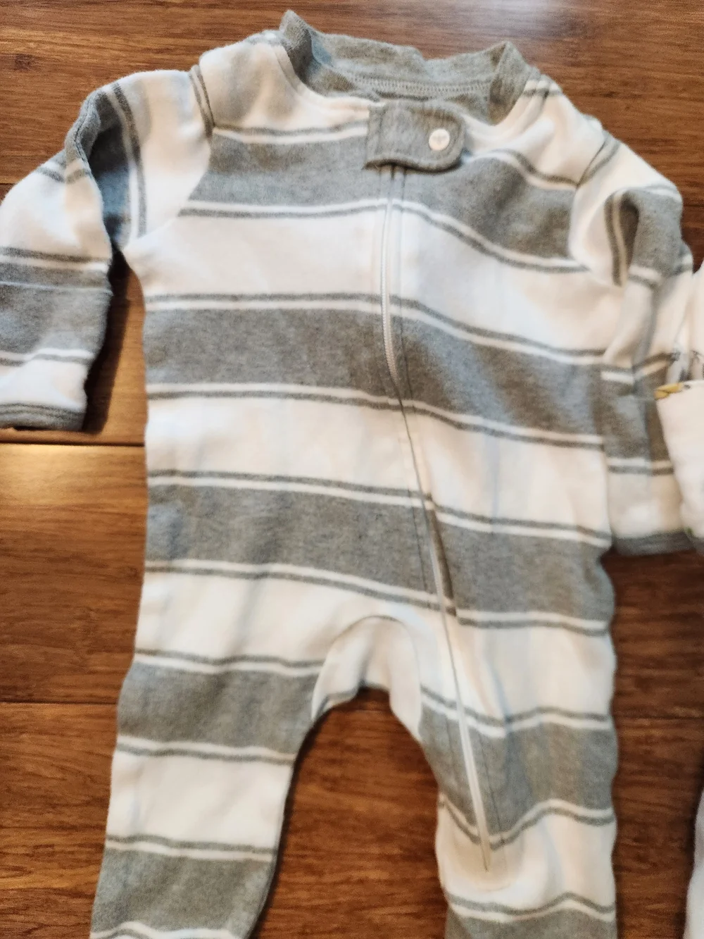 Burt's Bees Set Of 2 Baby Gray Striped Bunny Print Footed One-Pieces, Newborn